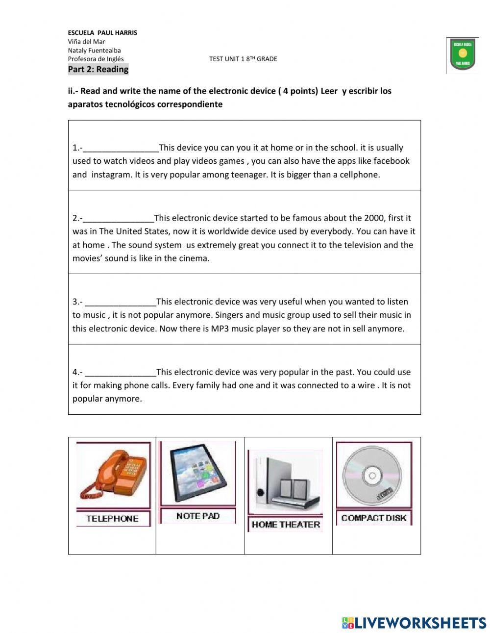 Test unit 1 8th grade