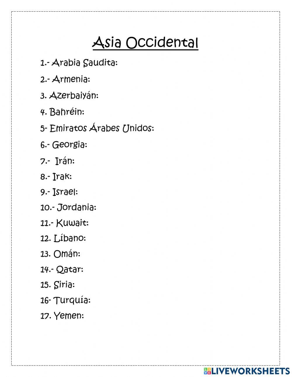 Asia Occidental capitales