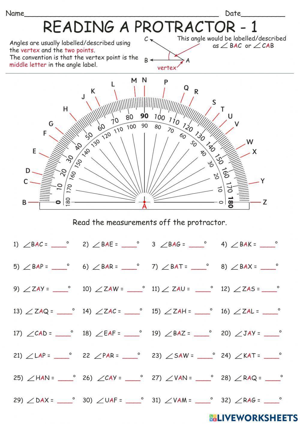Reading Protractor Reading Protractor