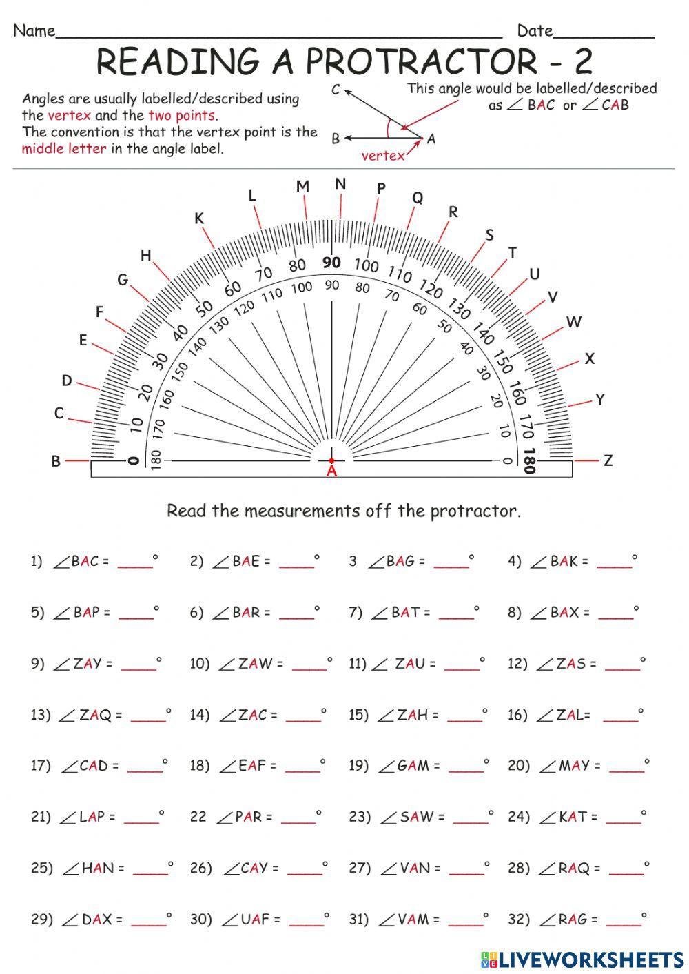 Reading Protractor Reading Protractor