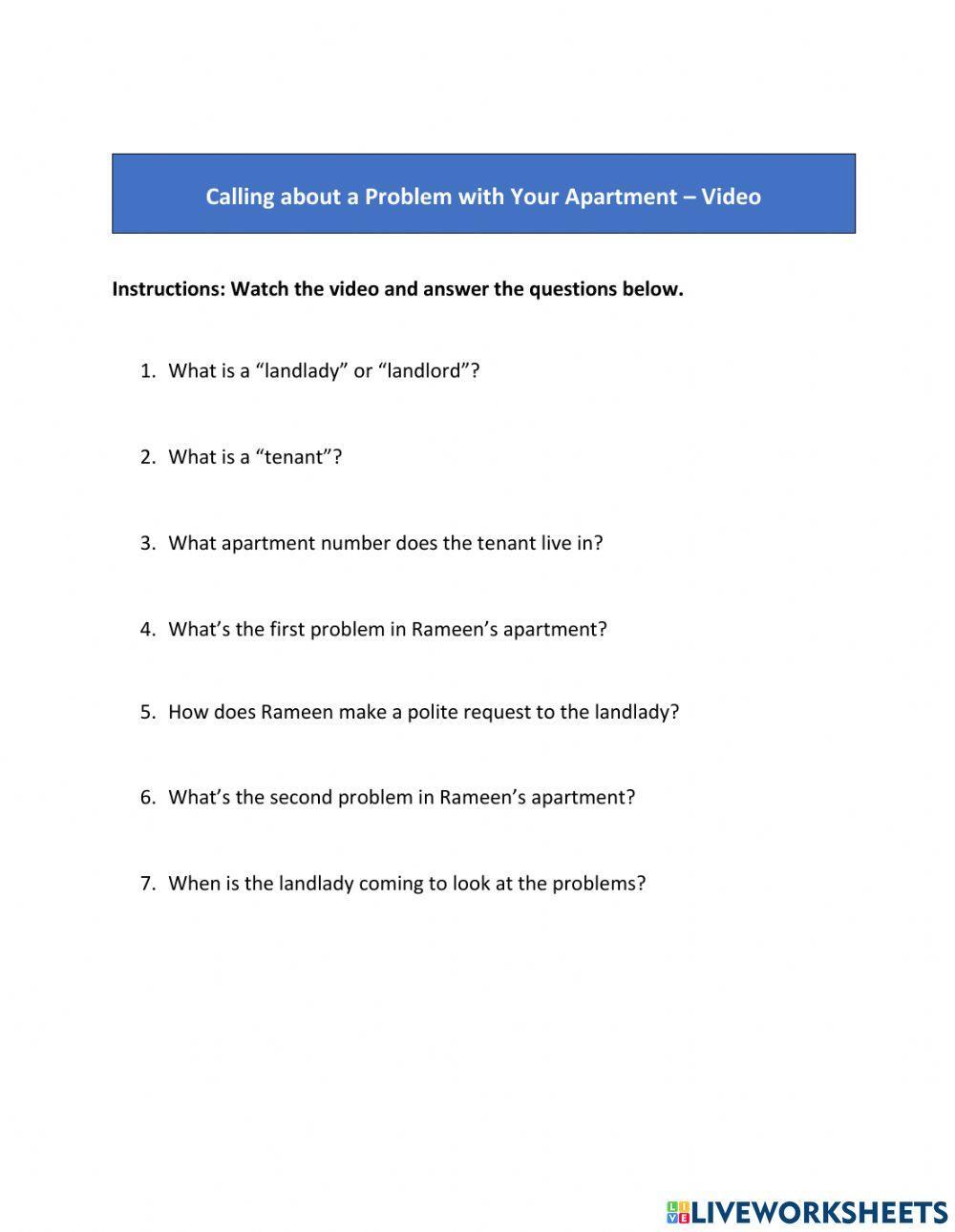 Calling about a Problem in Your Apartment