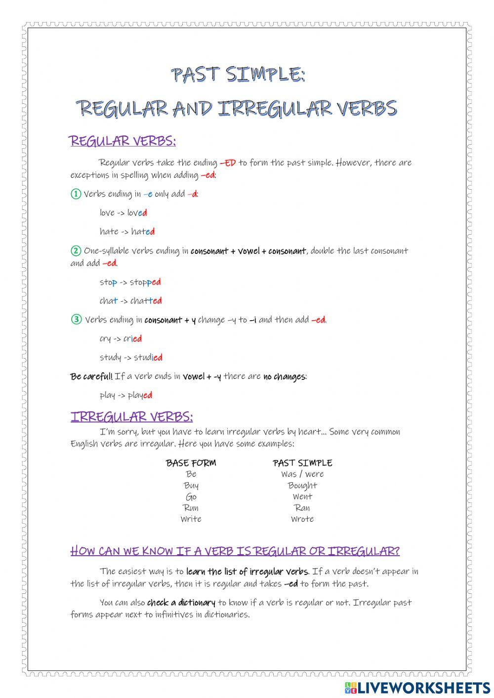 Regular and irregular verbs