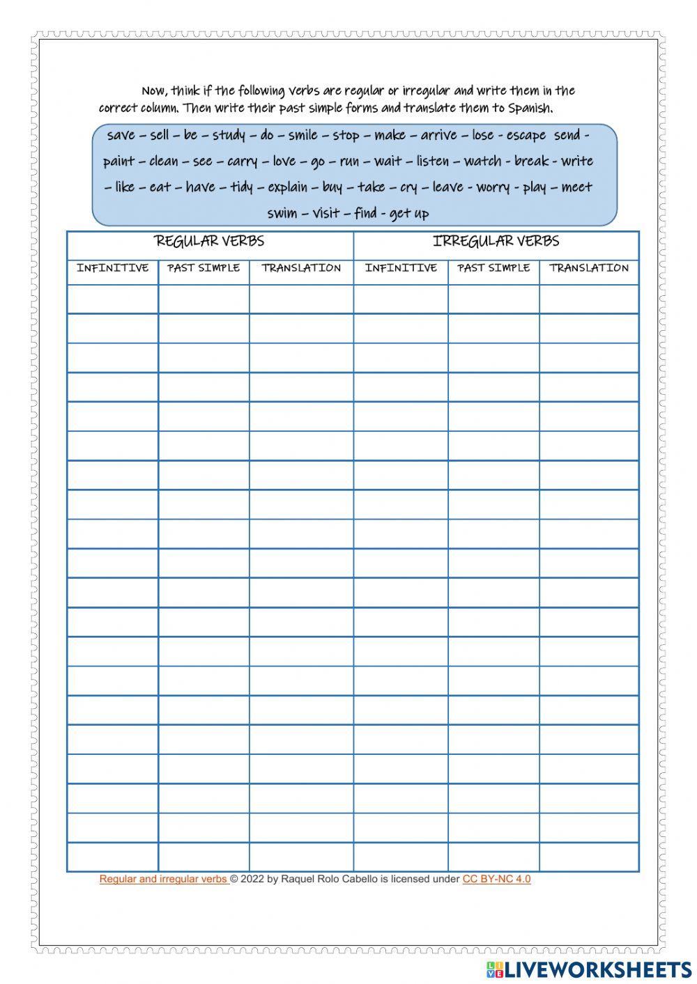 Regular and irregular verbs