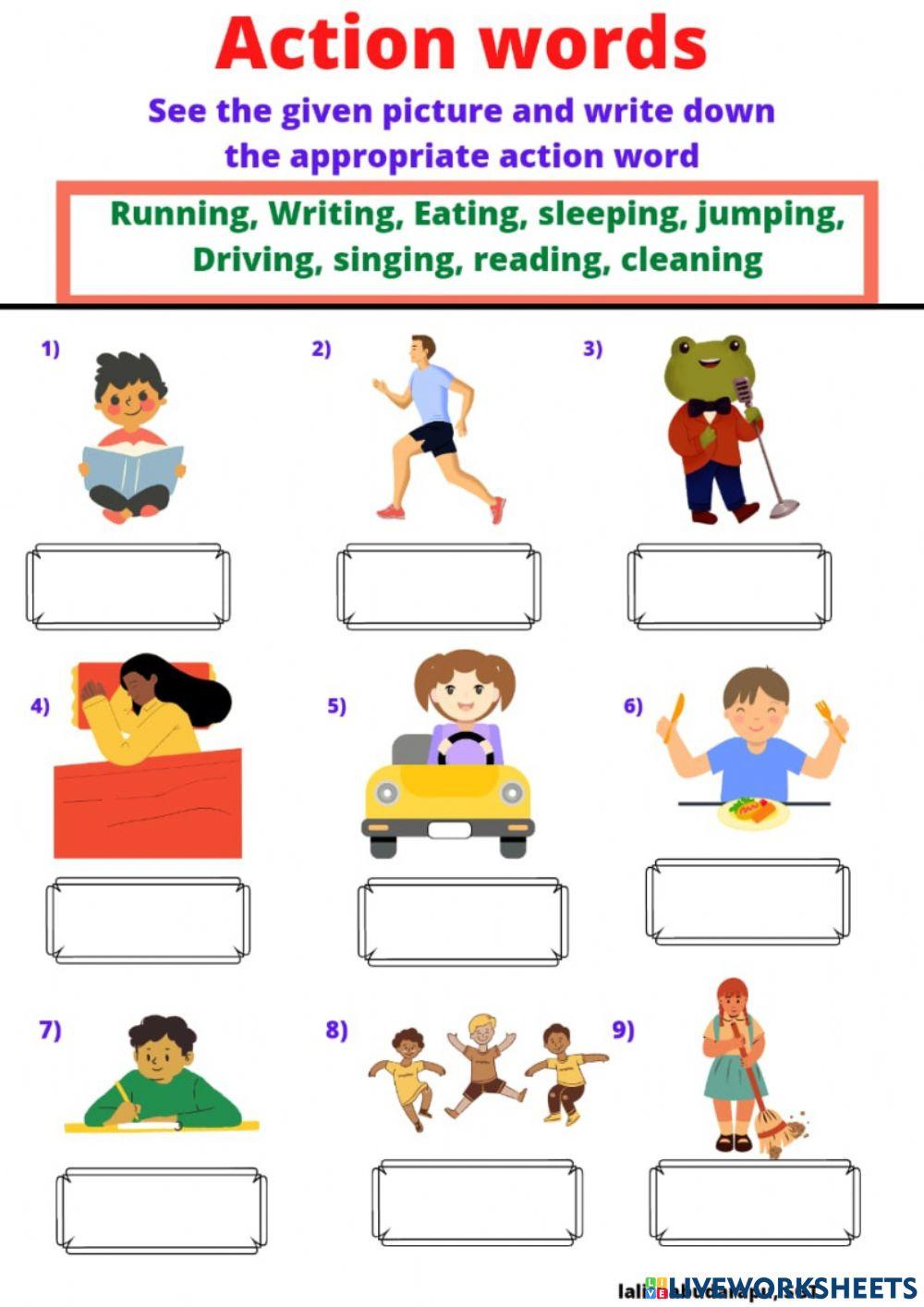 Action words live worksheet