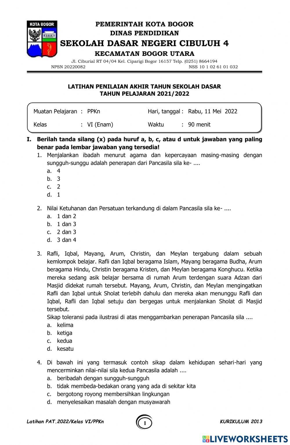 Latihan PAT PPKn Latihan PAT PPKn