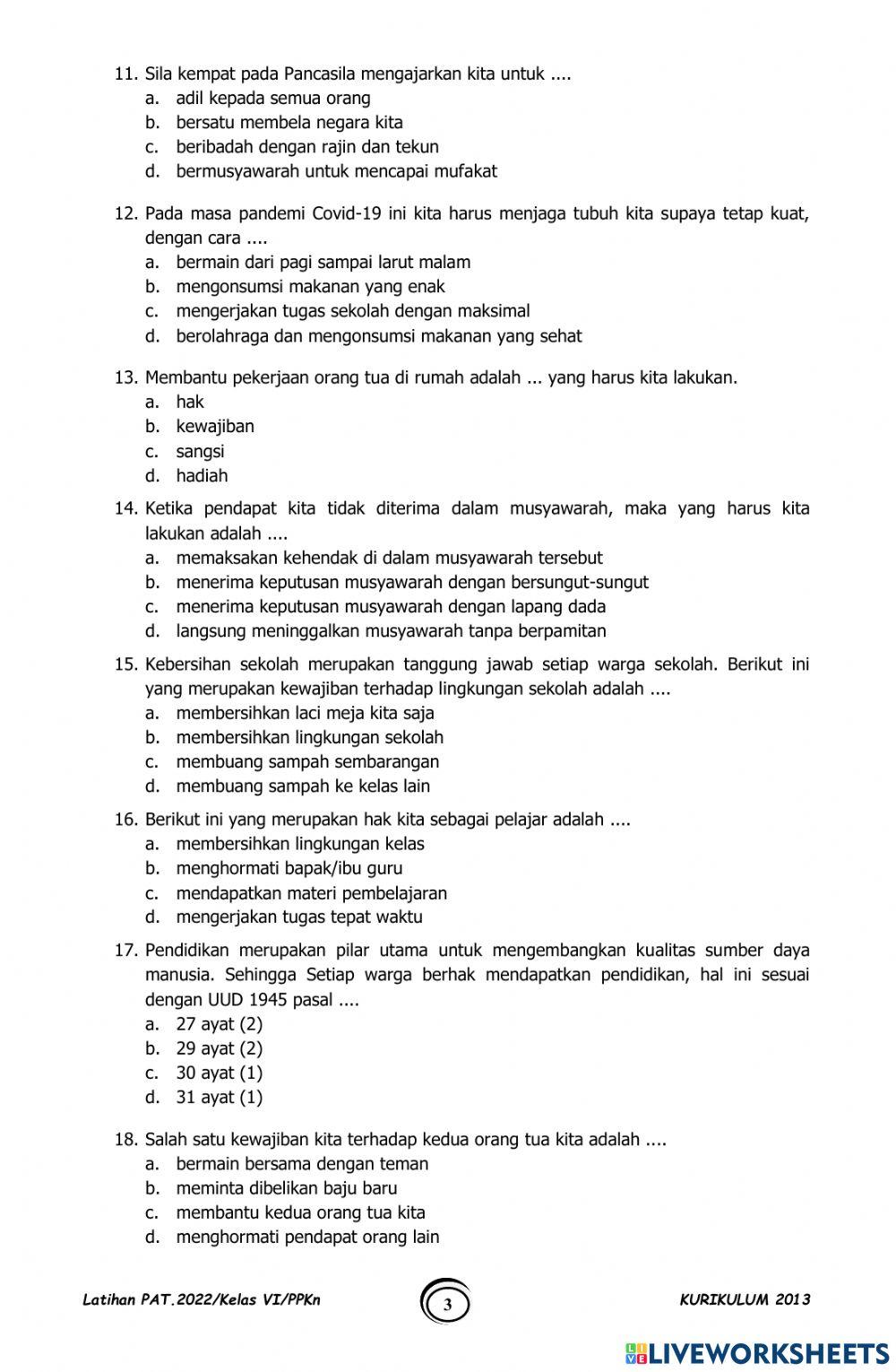 Latihan PAT PPKn Latihan PAT PPKn