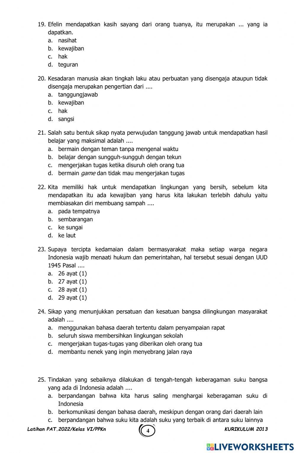 Latihan PAT PPKn Latihan PAT PPKn