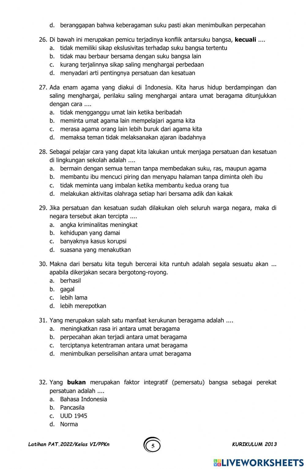 Latihan PAT PPKn Latihan PAT PPKn
