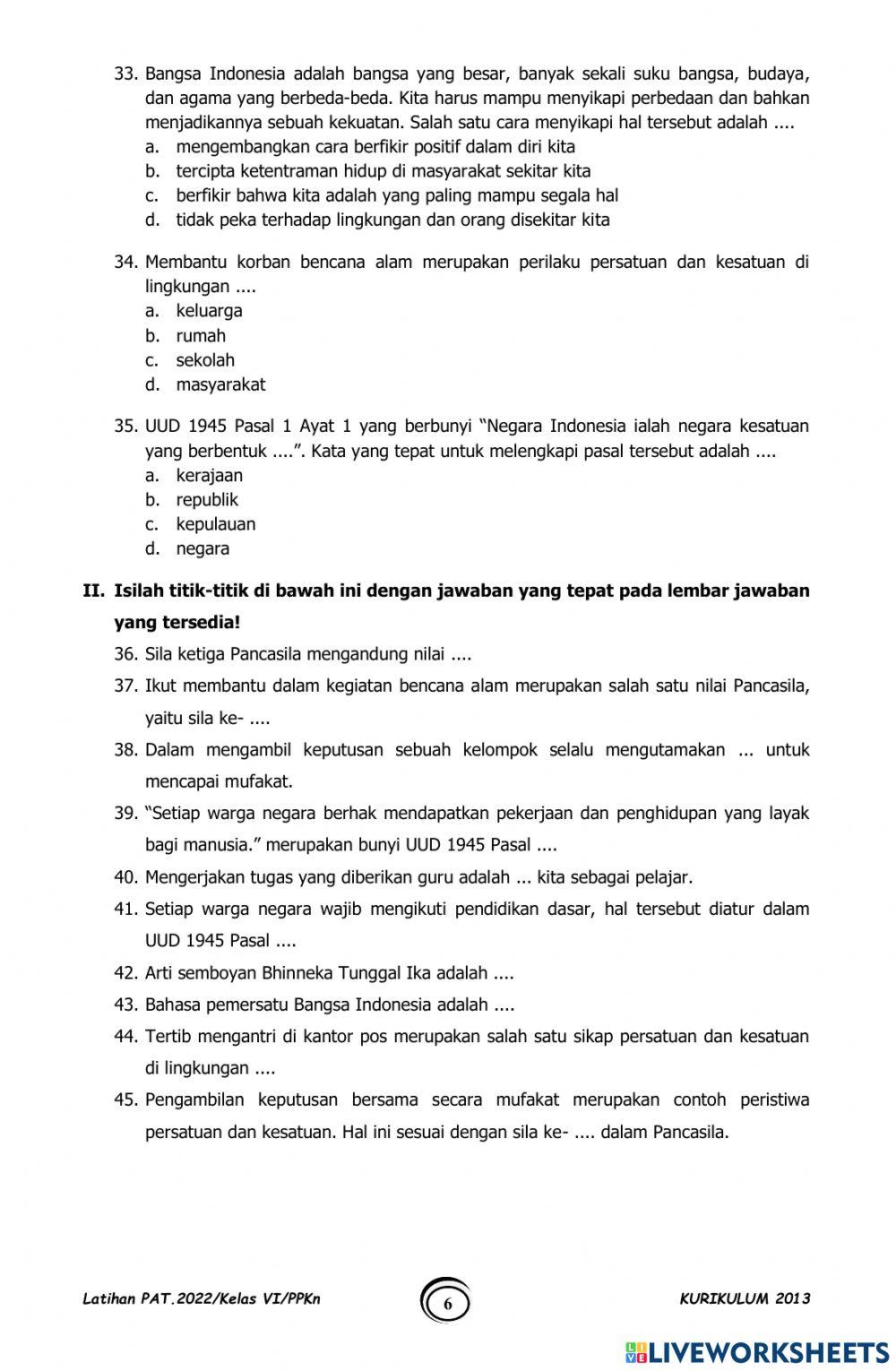 Latihan PAT PPKn Latihan PAT PPKn