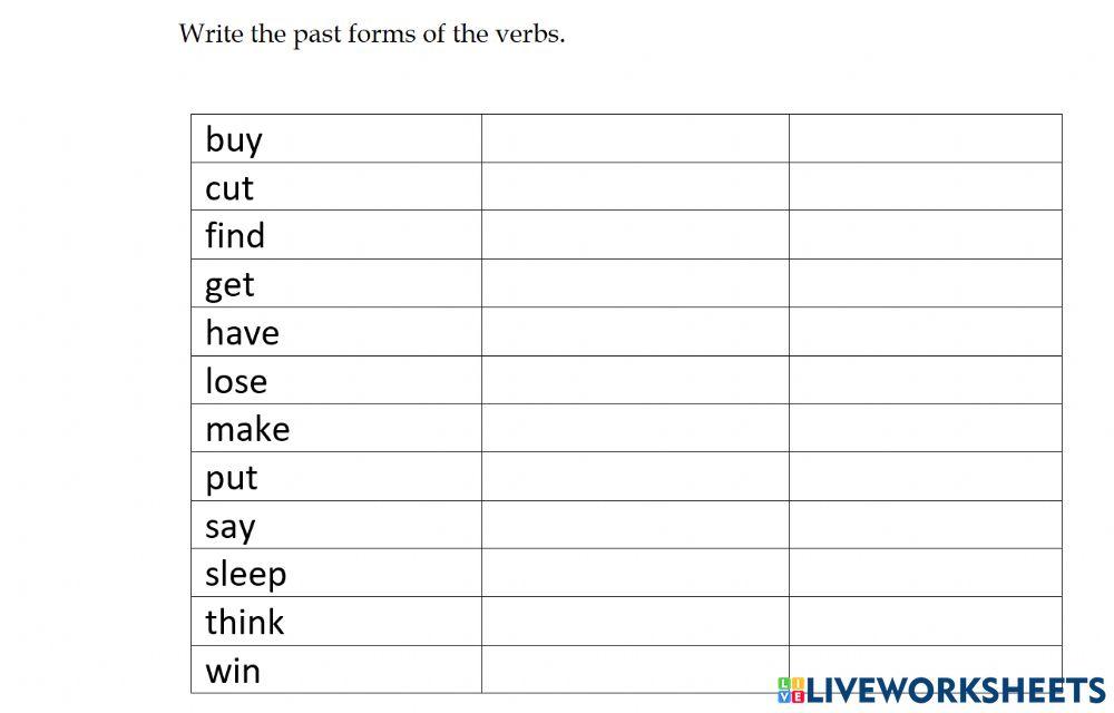 Irregulular verbs test