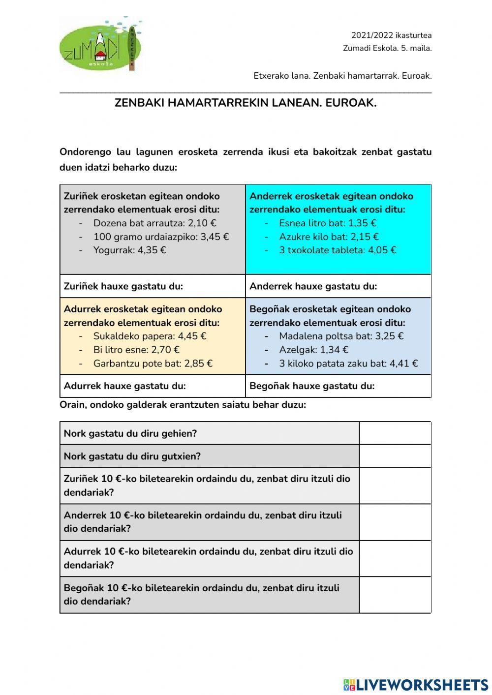 Matematika, euroekin lanean