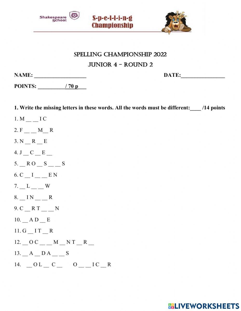 Spelling Round II TEST Junior 4