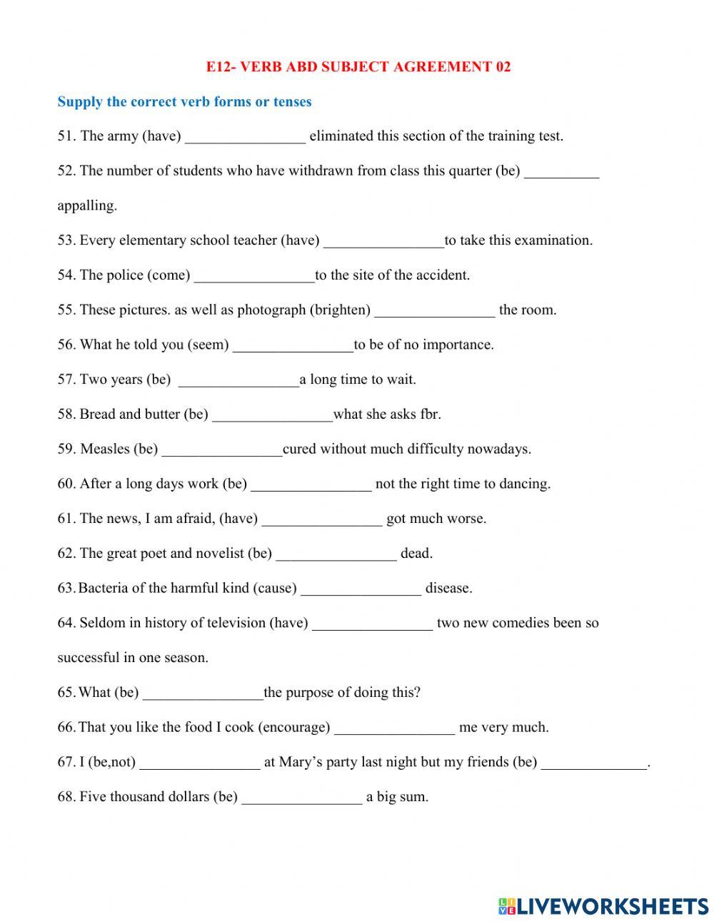 E12- verb and subject agreement E12- verb and subject agreement