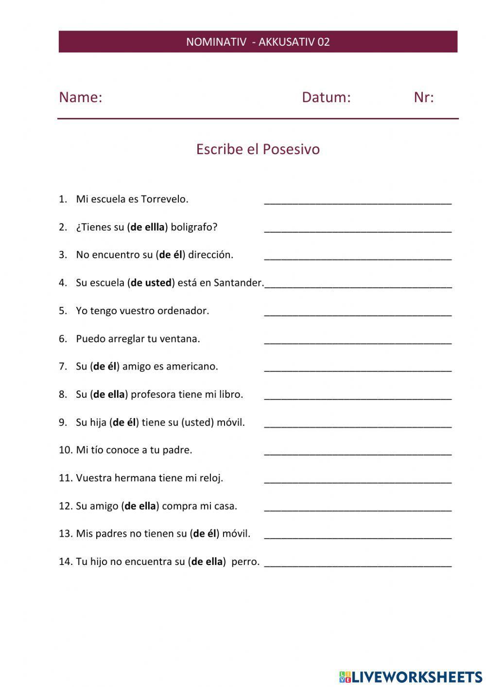 Posesivos en Nominativo y Acusativo 02