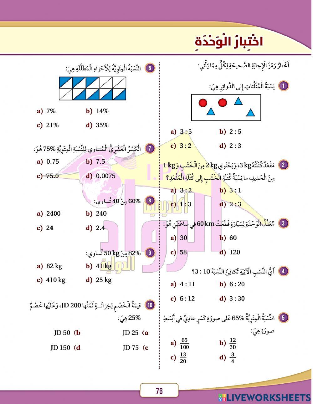 اختبار الوحدة السادسة