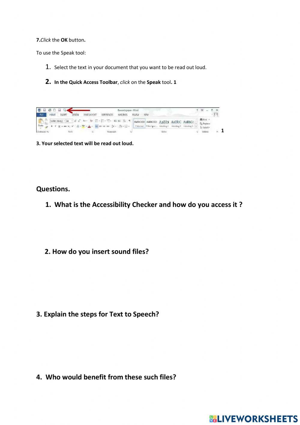 Lesson 1 Accessiility  Accessibility Checker Sound Files and Text to Speech