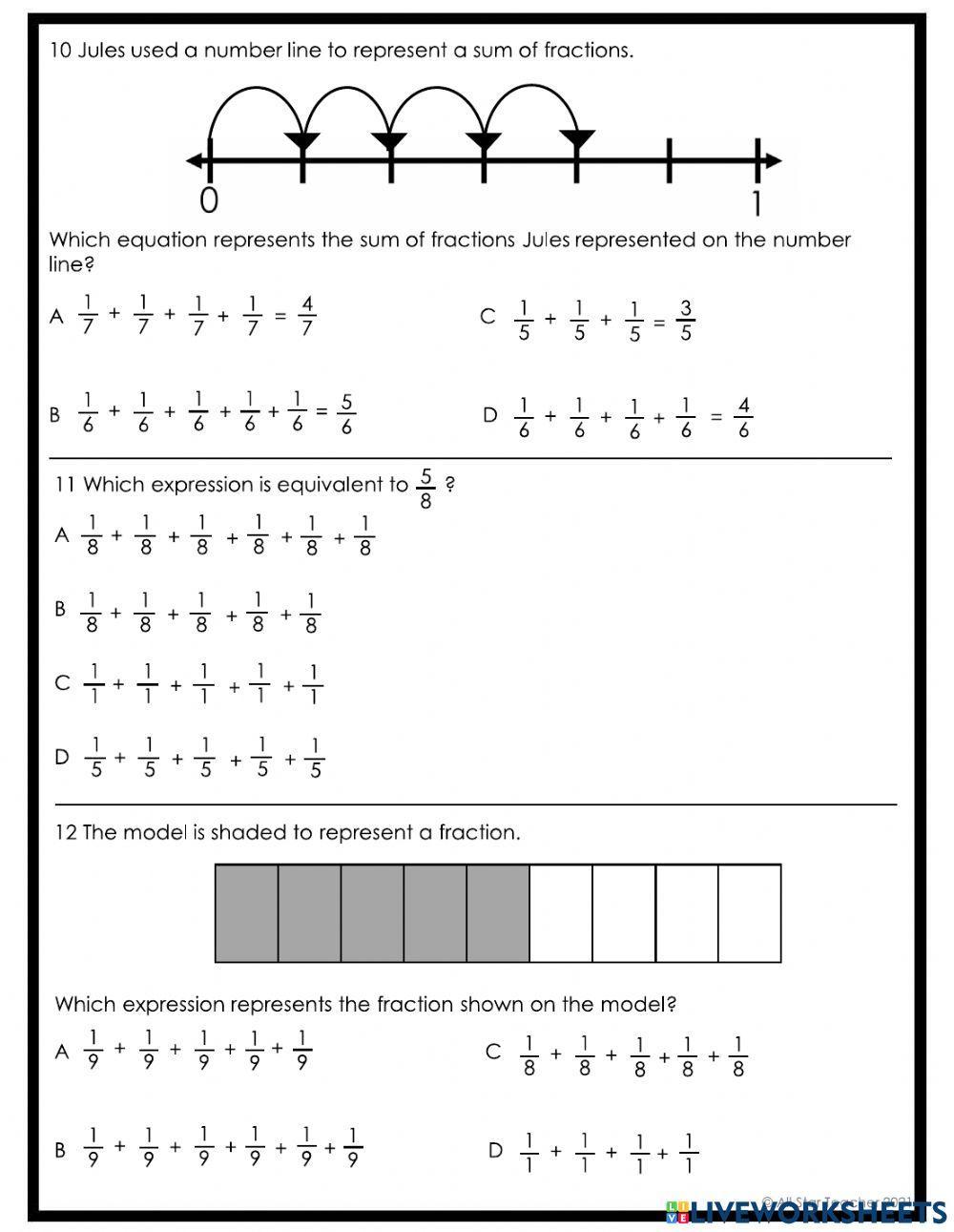 TEKS 3.3D Compose and Decompose Fractions Practice -1