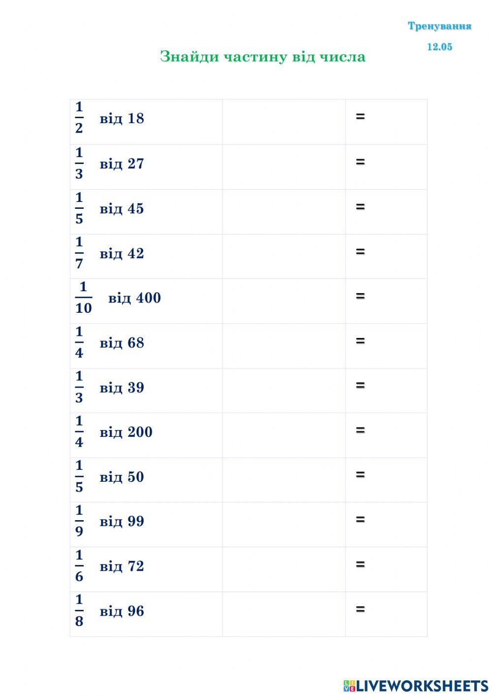 Знайди частину від числа