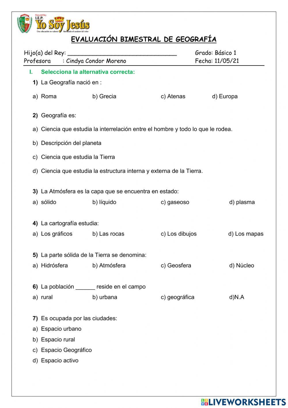 Evaluación de geografía