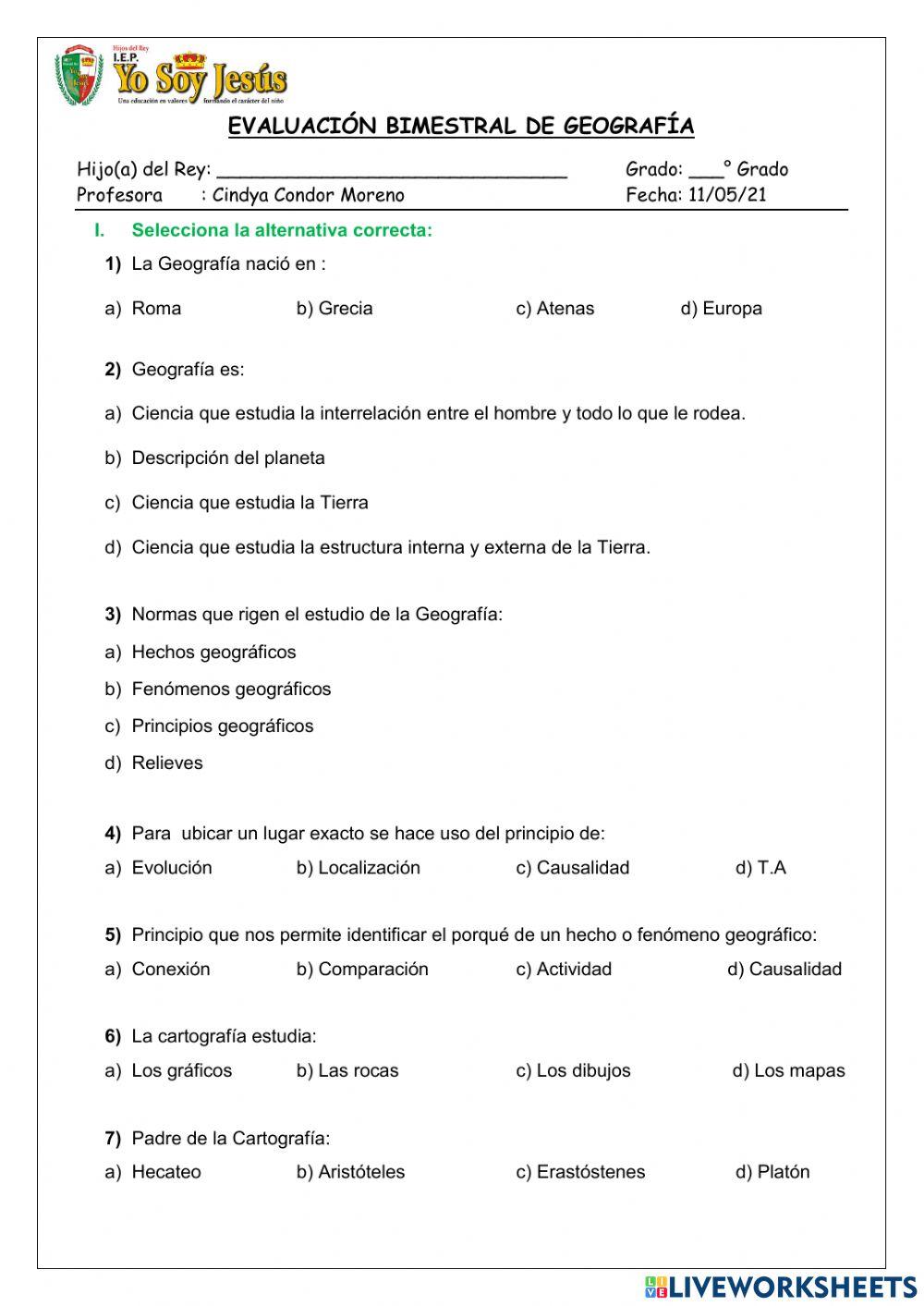 Evaluación de geografía
