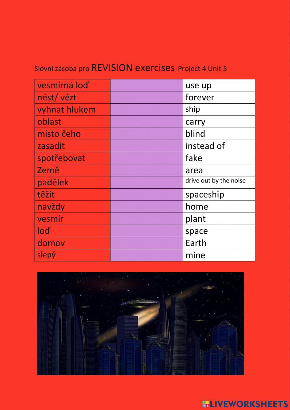 ANG 8 - Vocabulary from REVISION exercises Project 4 Unit 5- part 1 - drag and drop