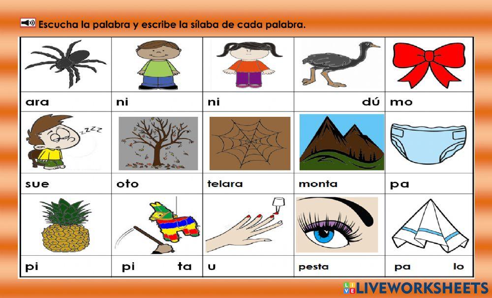 Ññ: escribe la sílaba que falta.