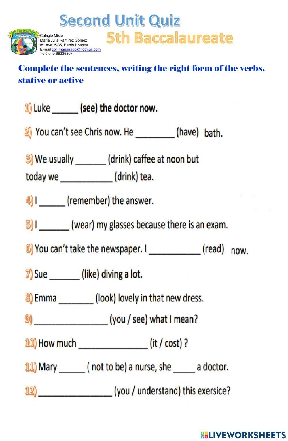 Quiz fifth baccalaureate Biology
