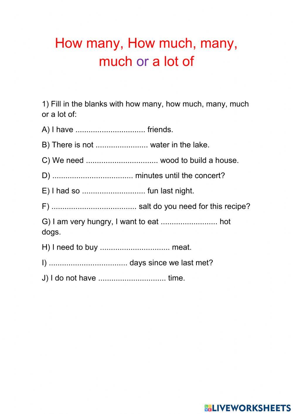 How many, How much, many, much, a lot of