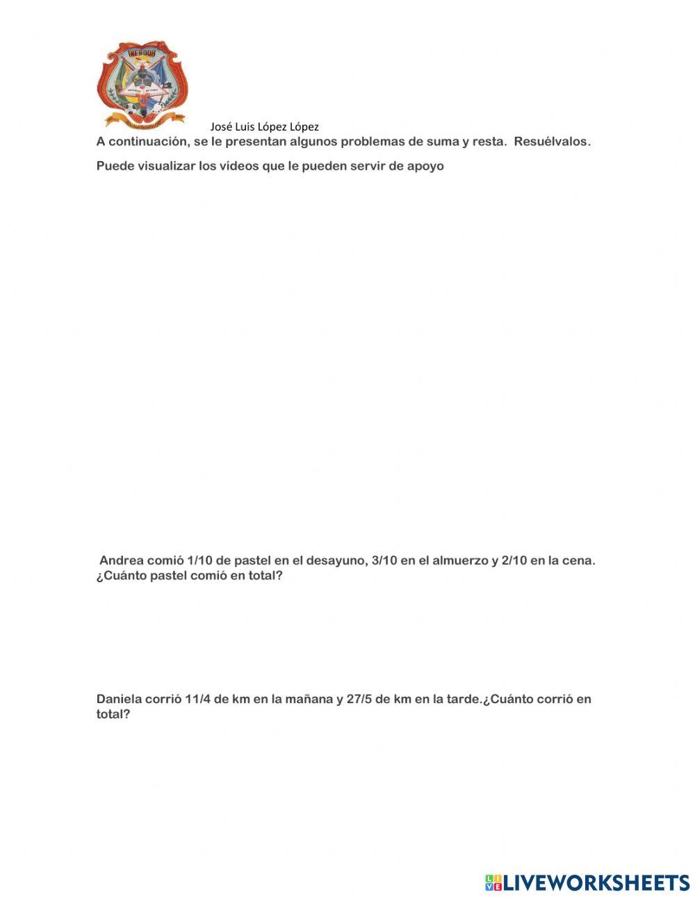 Sumas y restas de fracciones