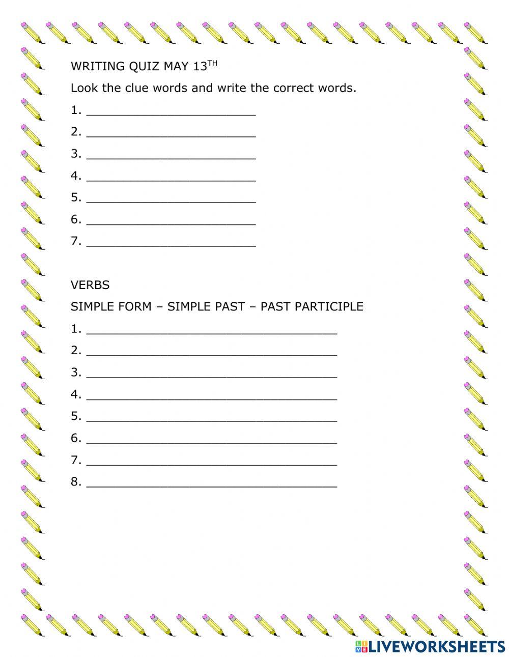 Writing quiz activity for 5th Live Worksheets