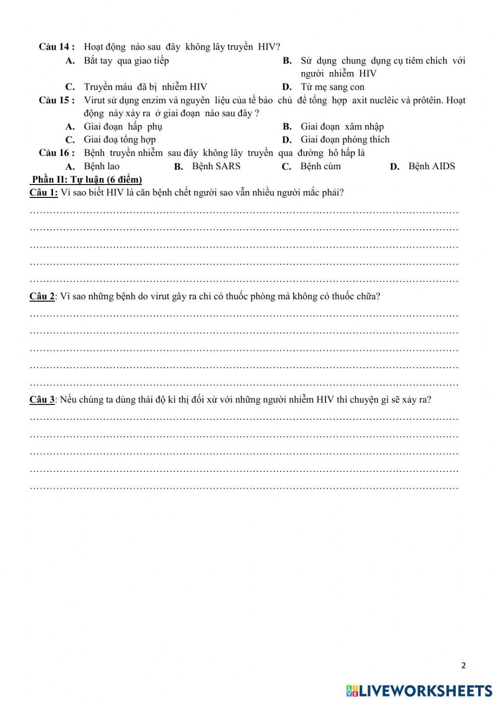 Kiểm tra học kì ii - sinh 10