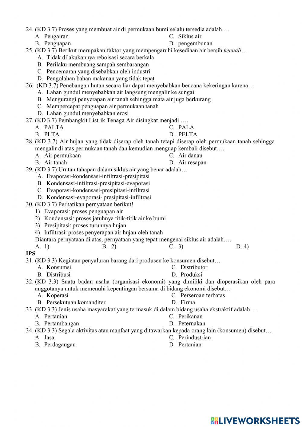 Soal latihan pas tema 8