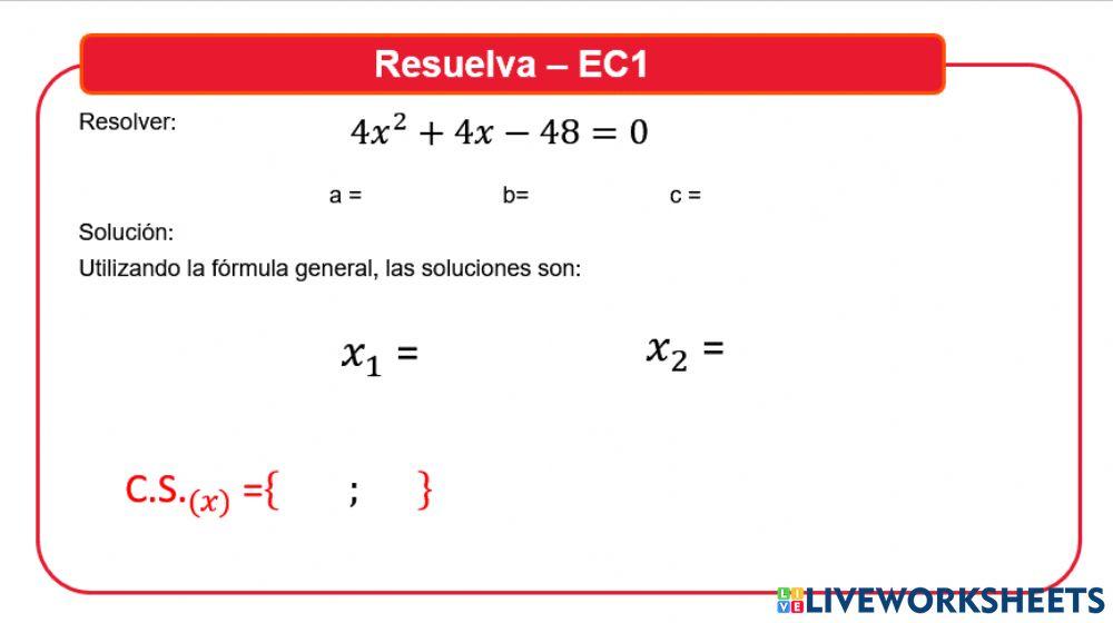 Ecuación cuadrática resolución 1
