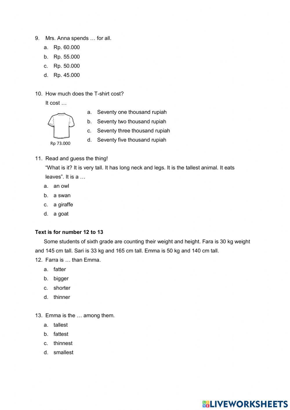 Latihan Ujian Sekolah Bahasa Inggris Kelas 6