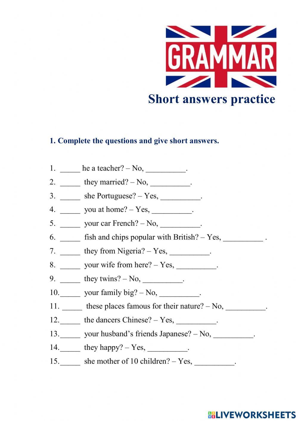 Short answers (to be)