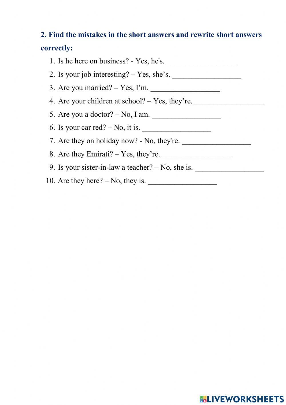 Short answers (to be)