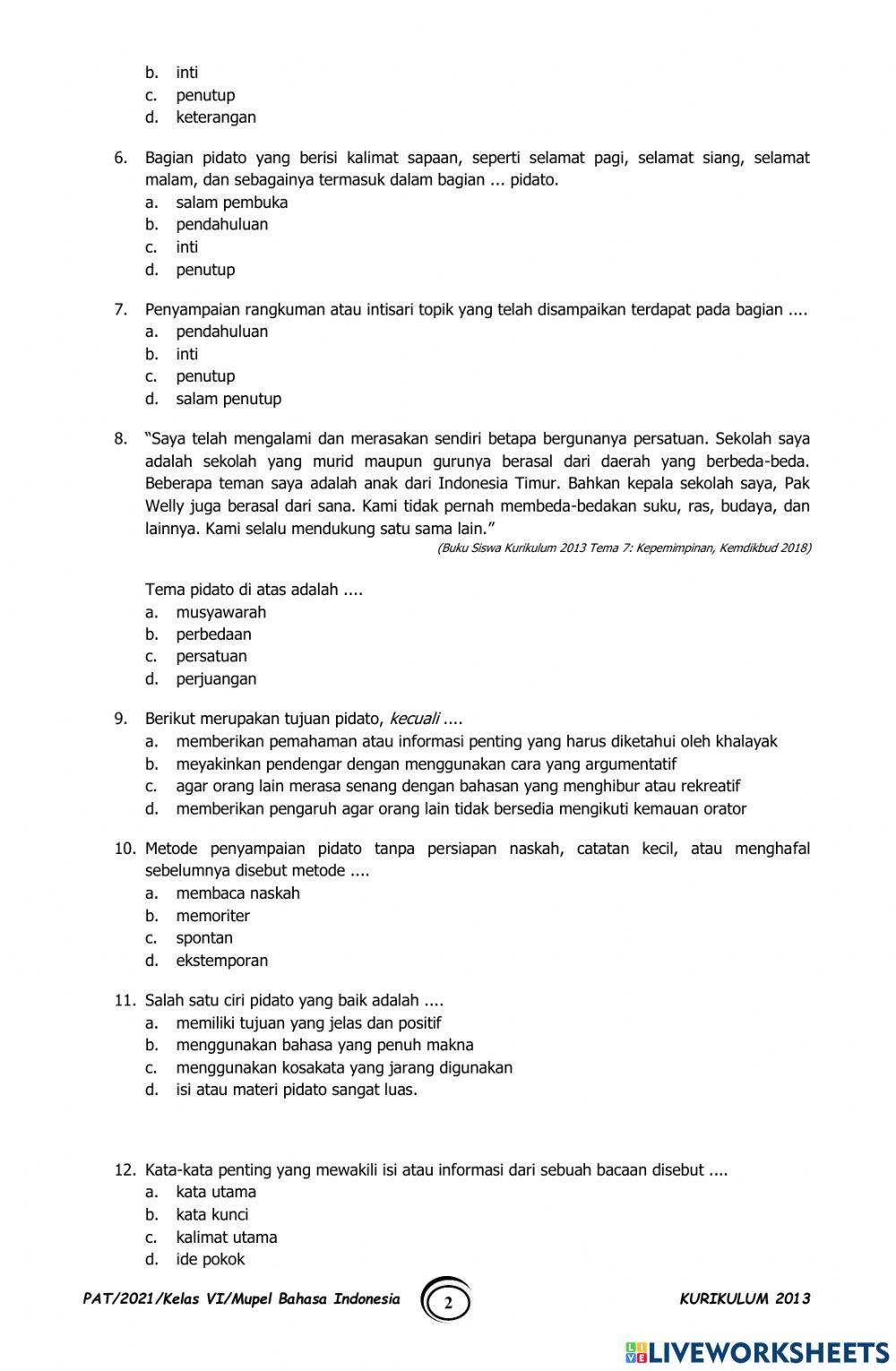 Latihan PAT Bahasa Indonesia
