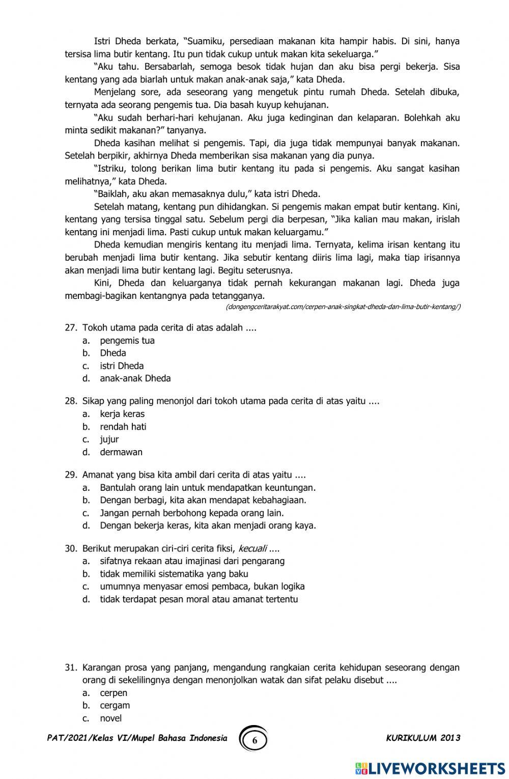 Latihan PAT Bahasa Indonesia