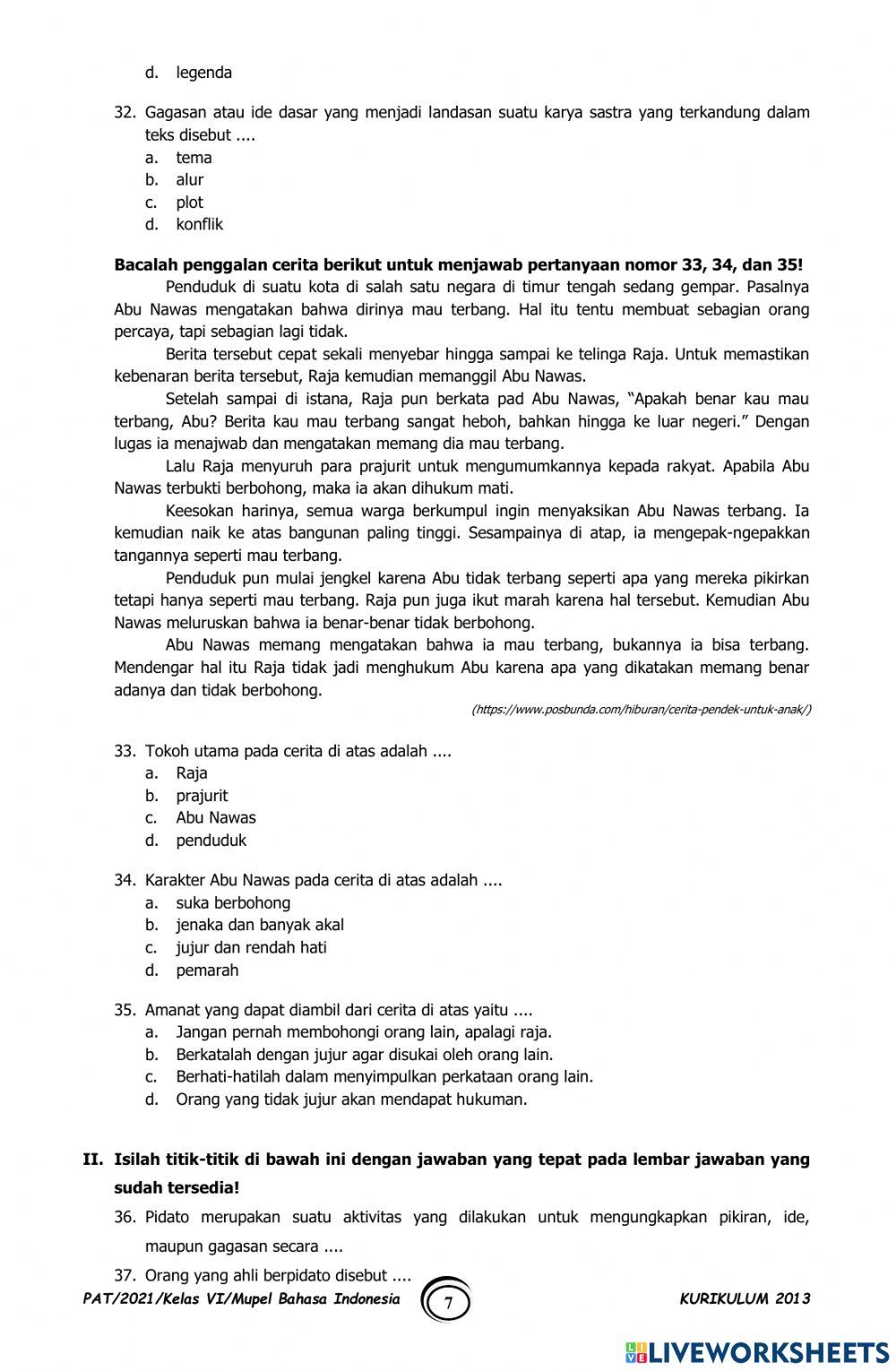 Latihan PAT Bahasa Indonesia