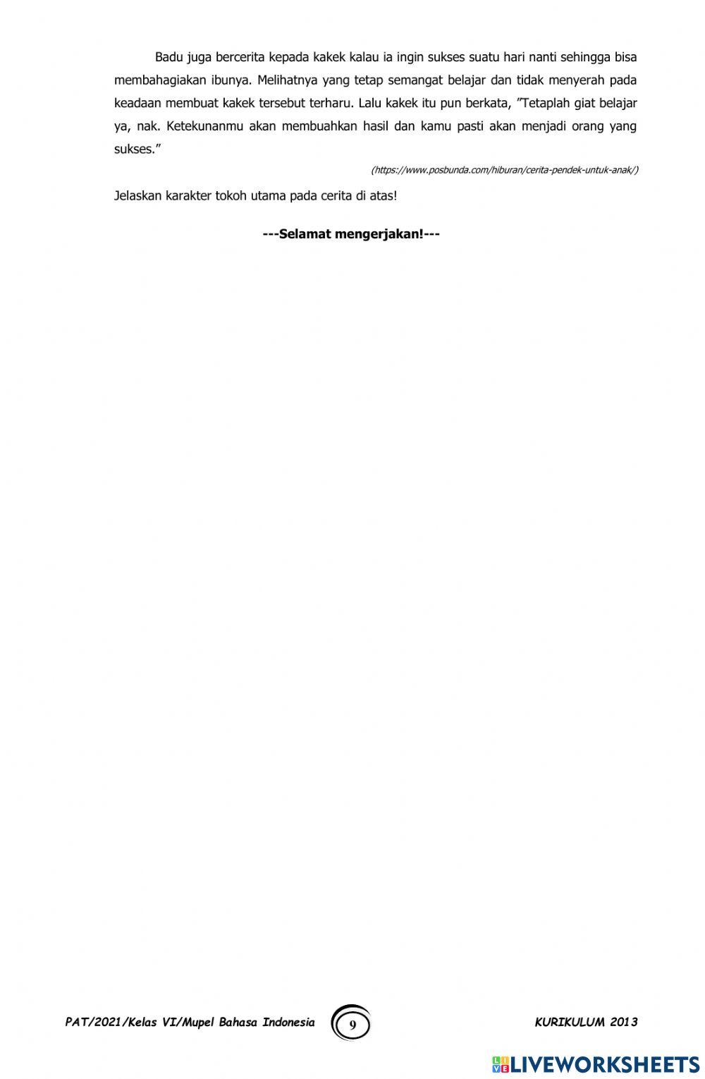 Latihan PAT Bahasa Indonesia