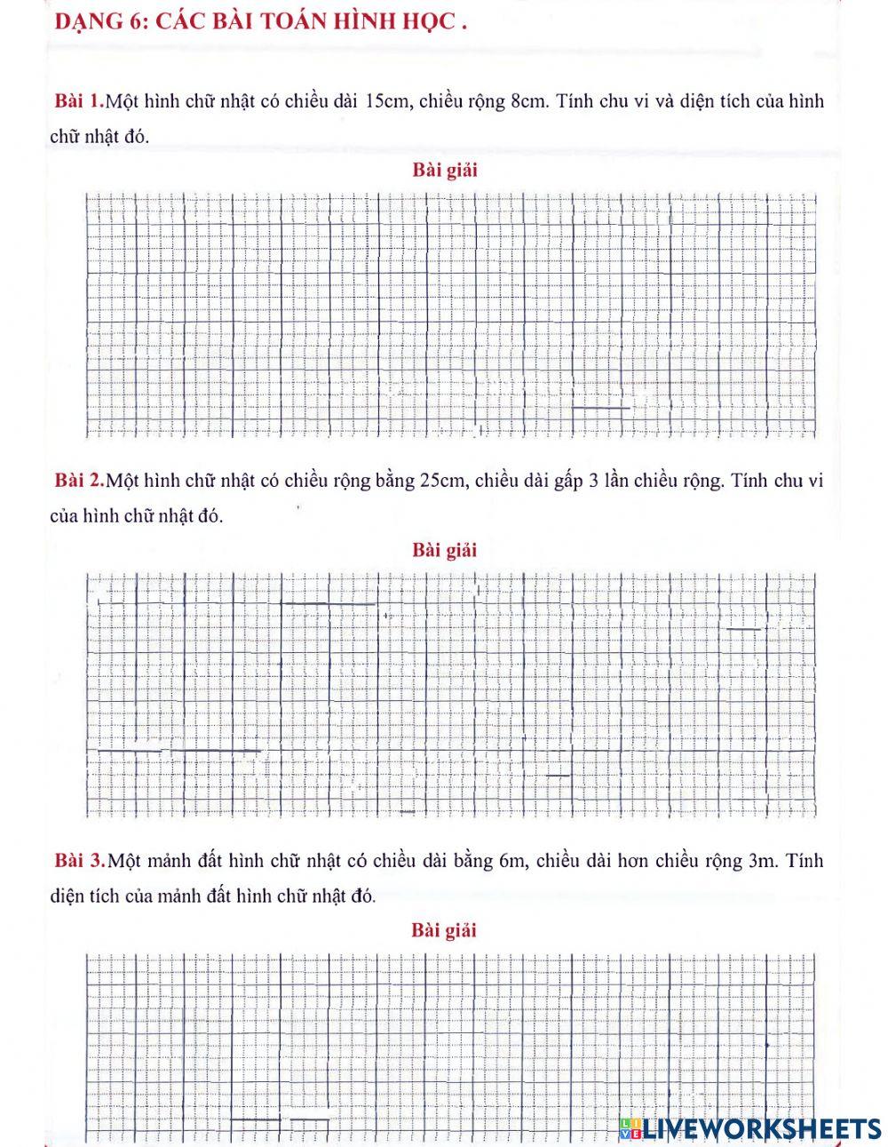 Toán 3 lên 4 - Dạng 6: Các bài toàn hình học