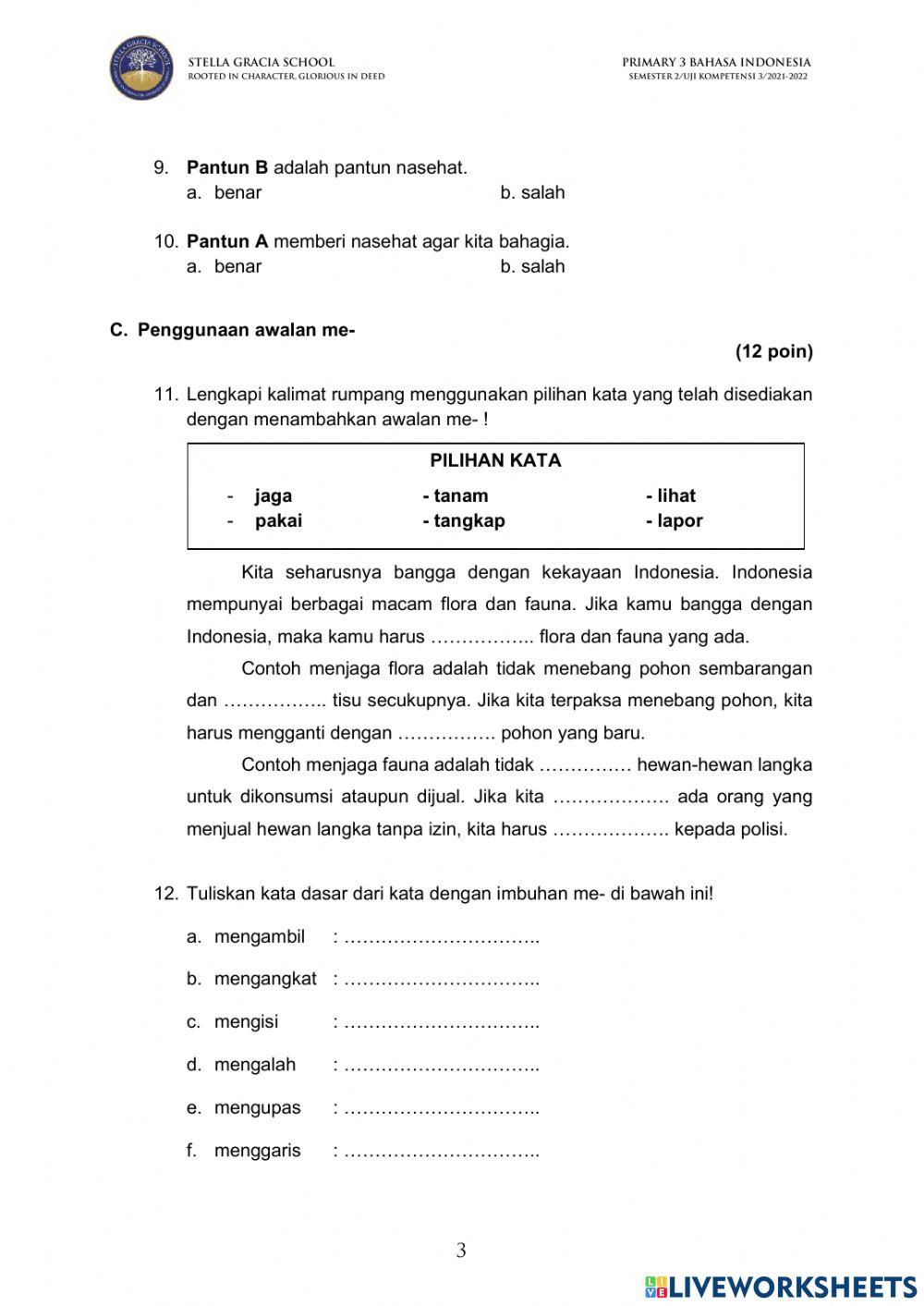 Uji Kompetensi 3 Bahasa Indonesia Kelas 3 Semester 2