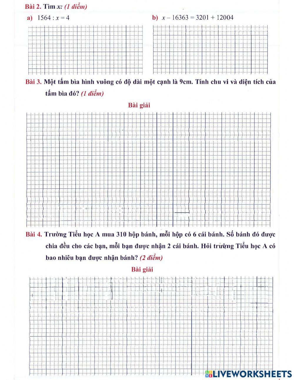 Toán 3 lên 4: Đề khảo sát chất lượng đầu năm số 1