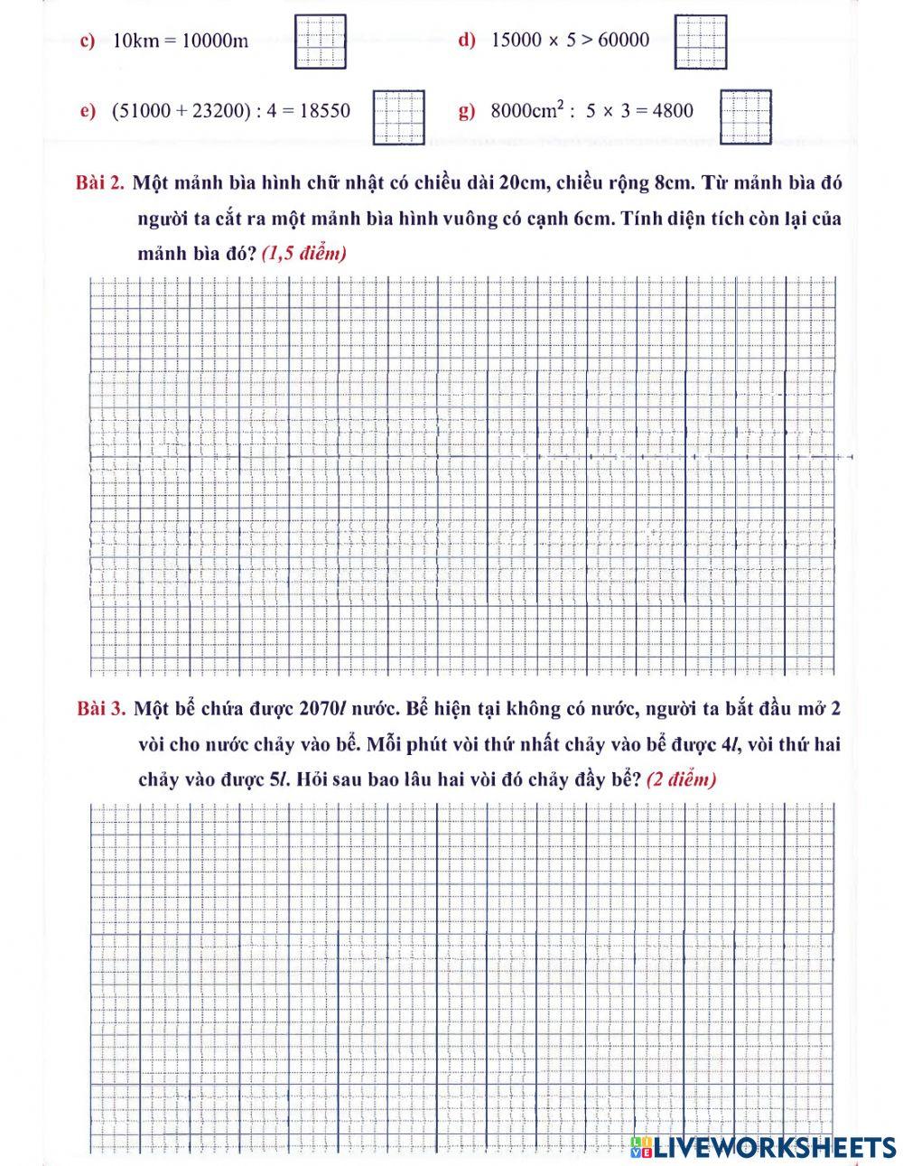 Toán 3 lên 4: Đề khảo sát chất lượng đầu năm số 2