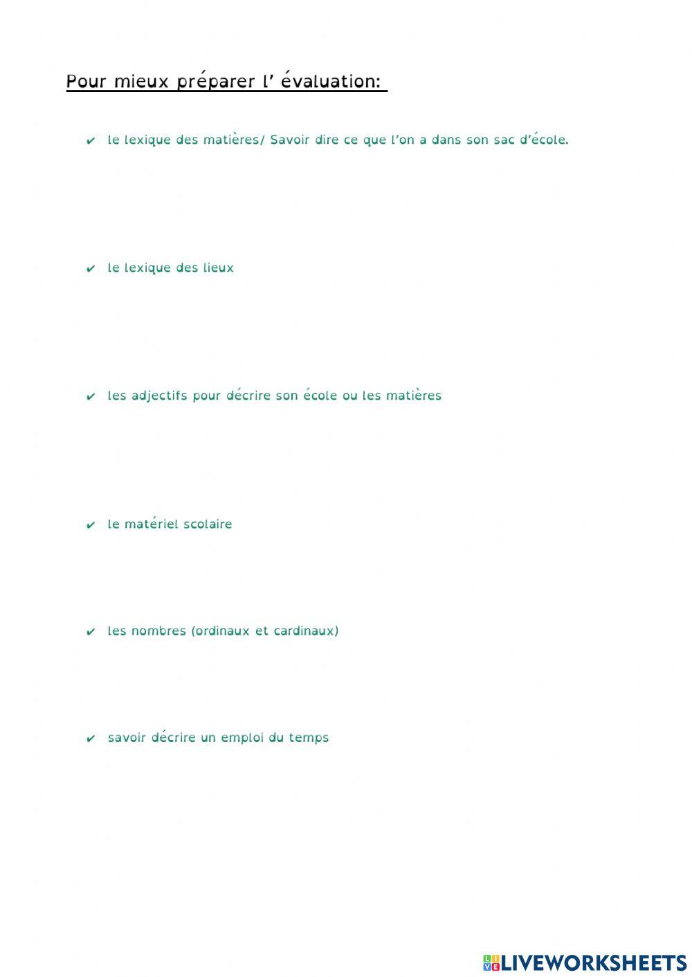 Pour préparer l'évaluation