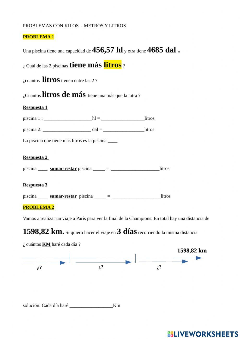 Problemas con peso - kilos - litros