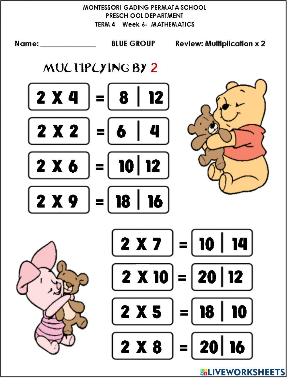 Review: Multiplication by 2 online exercise for Live Worksheets