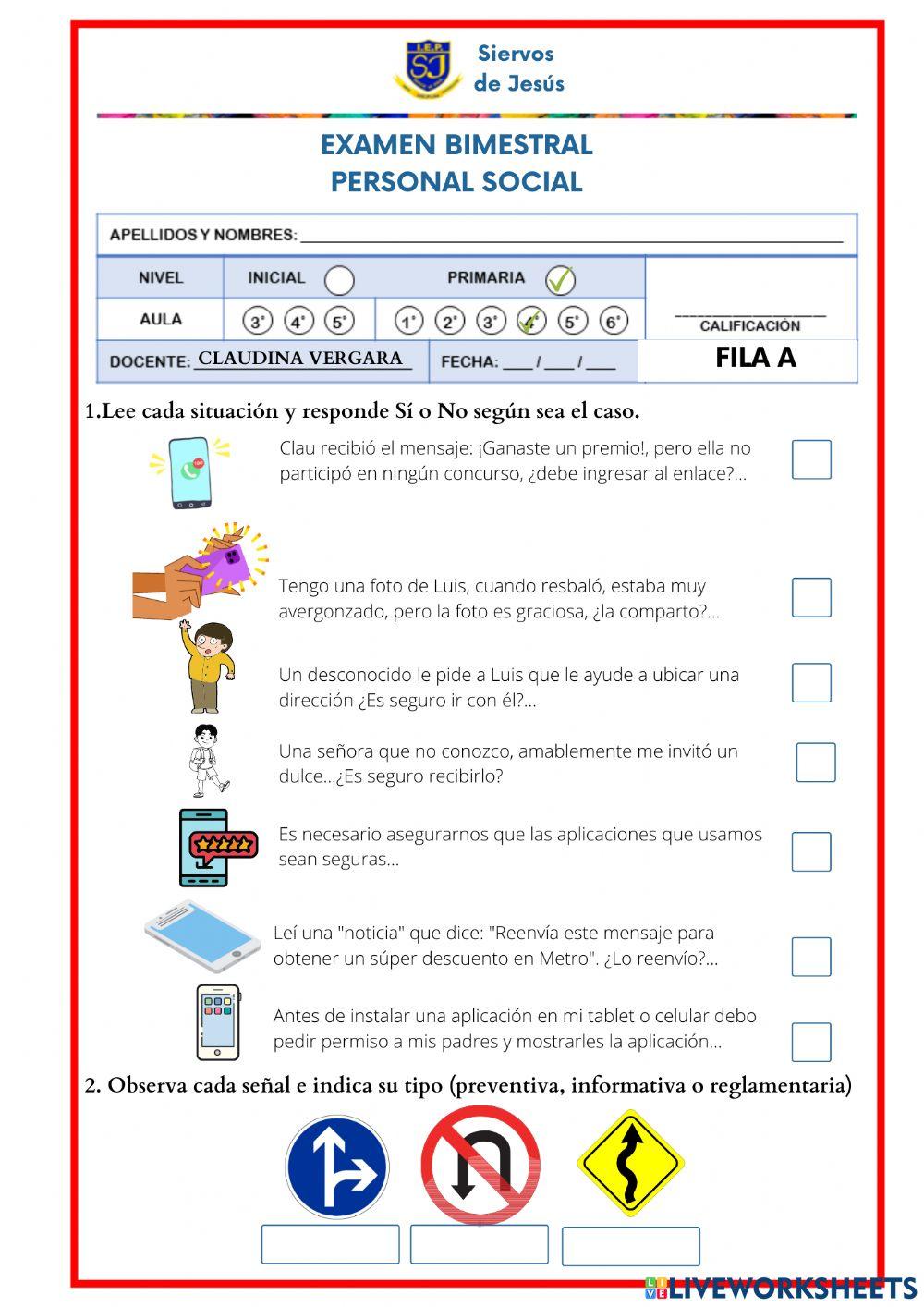 Examen bimestral p.s. 1