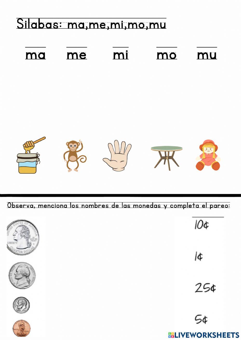 Consonante Mm, Silabas, Monedas y Numeros