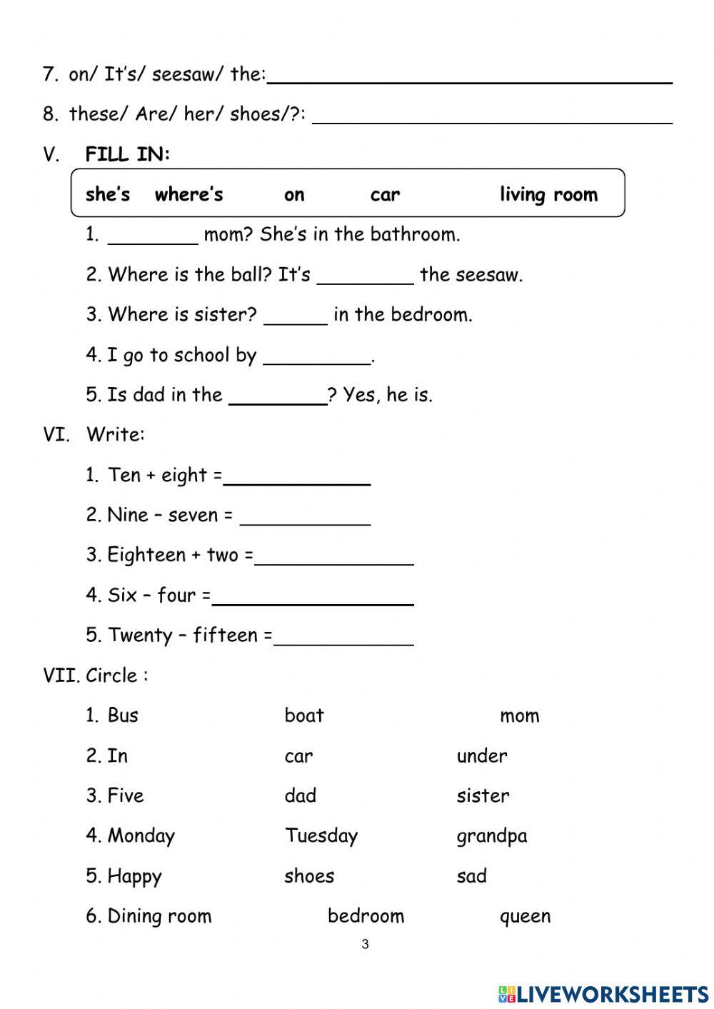 End of year test grade 2